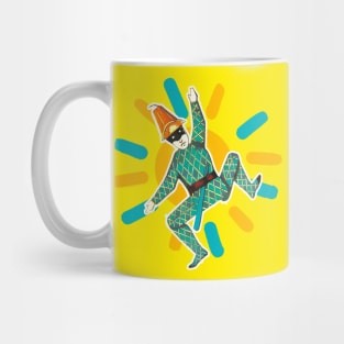 Green harlequin masked with blue sword Mug